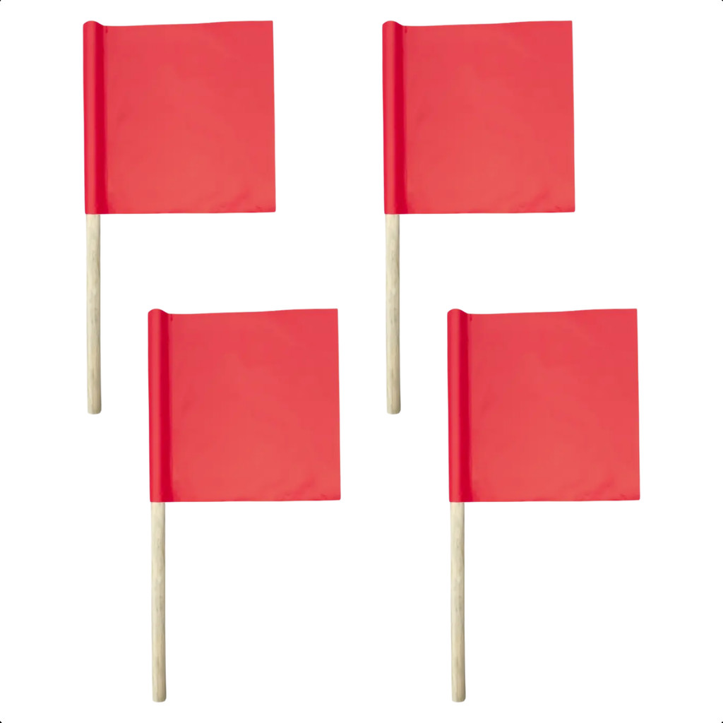 Kit 4 Bandeirola De Sinalização Vermelho Com Cabo Madeira 60x25x29 Obra Rodovia Trânsito Construção