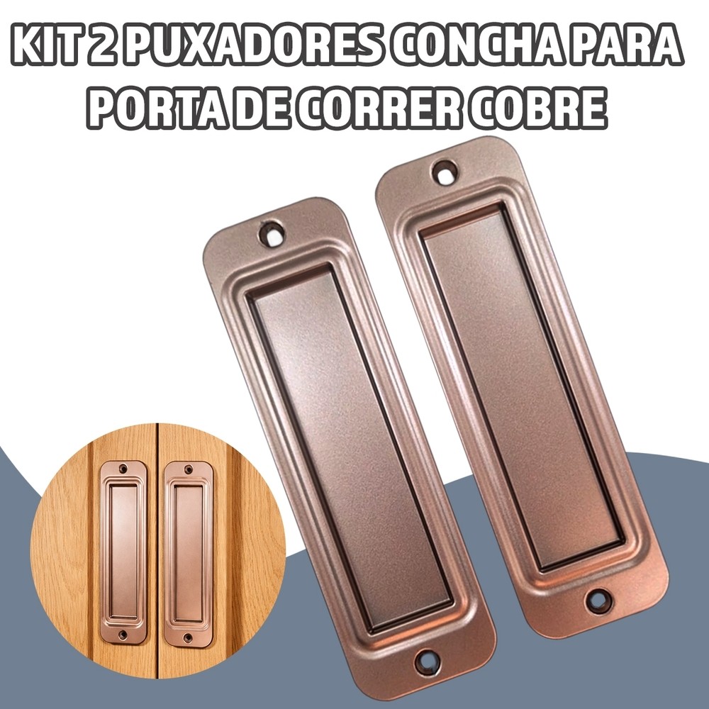 KIT 02 Puxadores Concha para Porta de Correr - Cobre - Madeira, MDF ou Alumínio