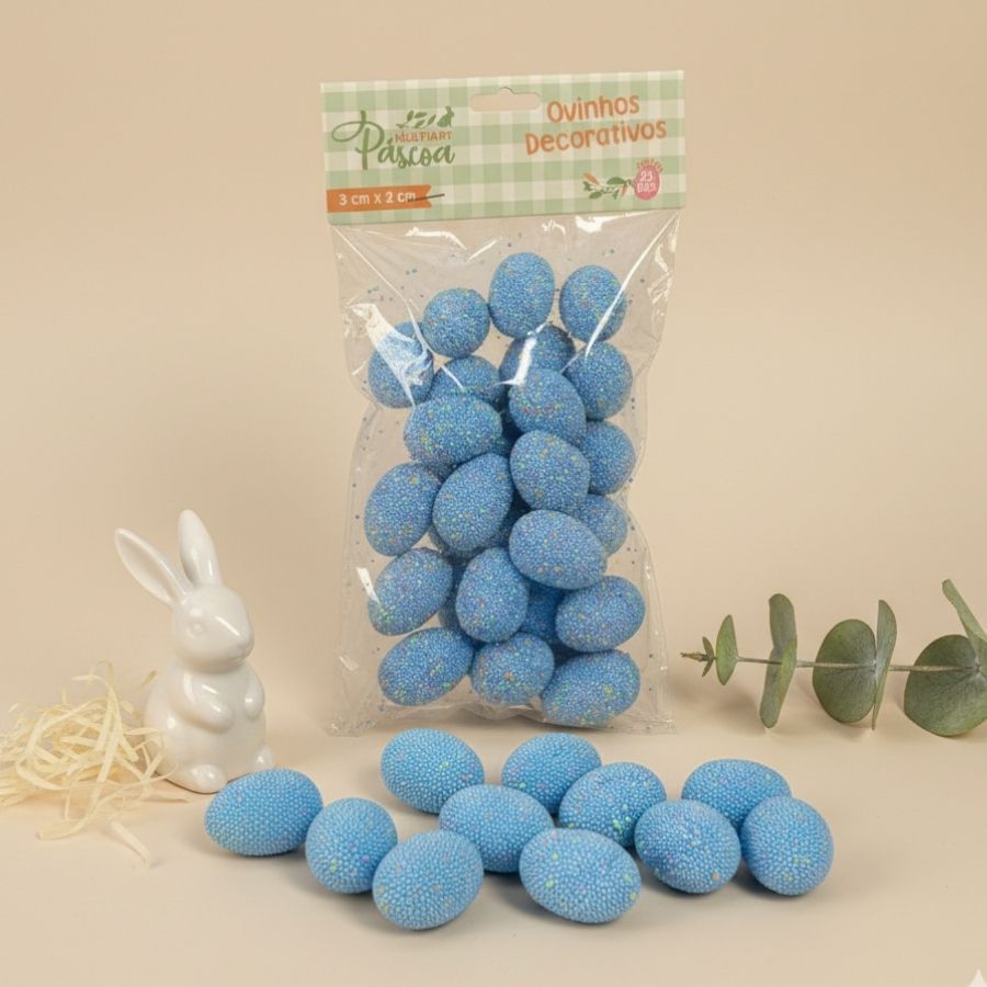 Ovinhos de Páscoa Decorativos Granulados Azul - 3cm  - 25 unidades - Rizzo em Oferta na Shopee