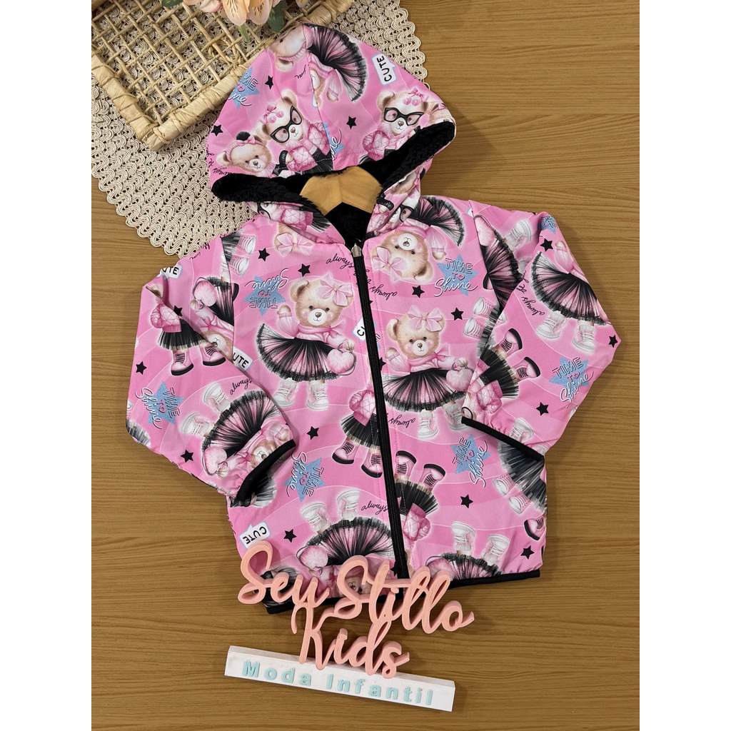 Jaqueta Infantil Cinti Inverno Dupla Face Ursinhas Cute
