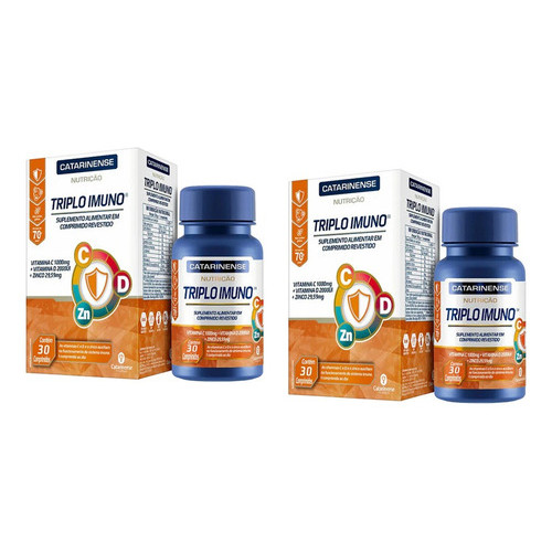 Kit 2 Triplo Imuno Vitaminas C + D + Zinco 30 Comprimidos