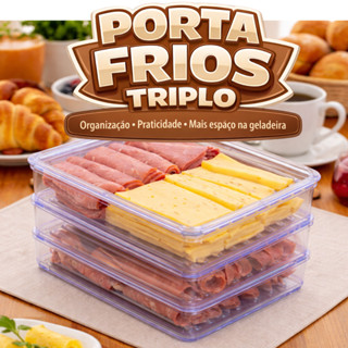 Porta Frios Triplo Organizador Geladeira Queijo e Presunto Empilhável com Tampa Hermética em Oferta na Shopee