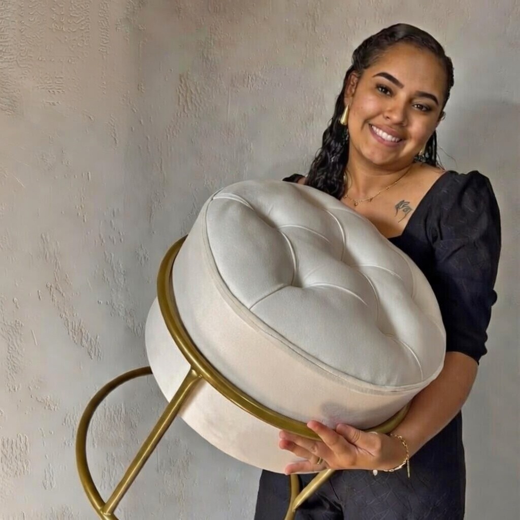 Puff Argola Banqueta Ferro Estofada Penteadeira Decoração Quarto Sala Bancada Cadeira Moderno Pufe