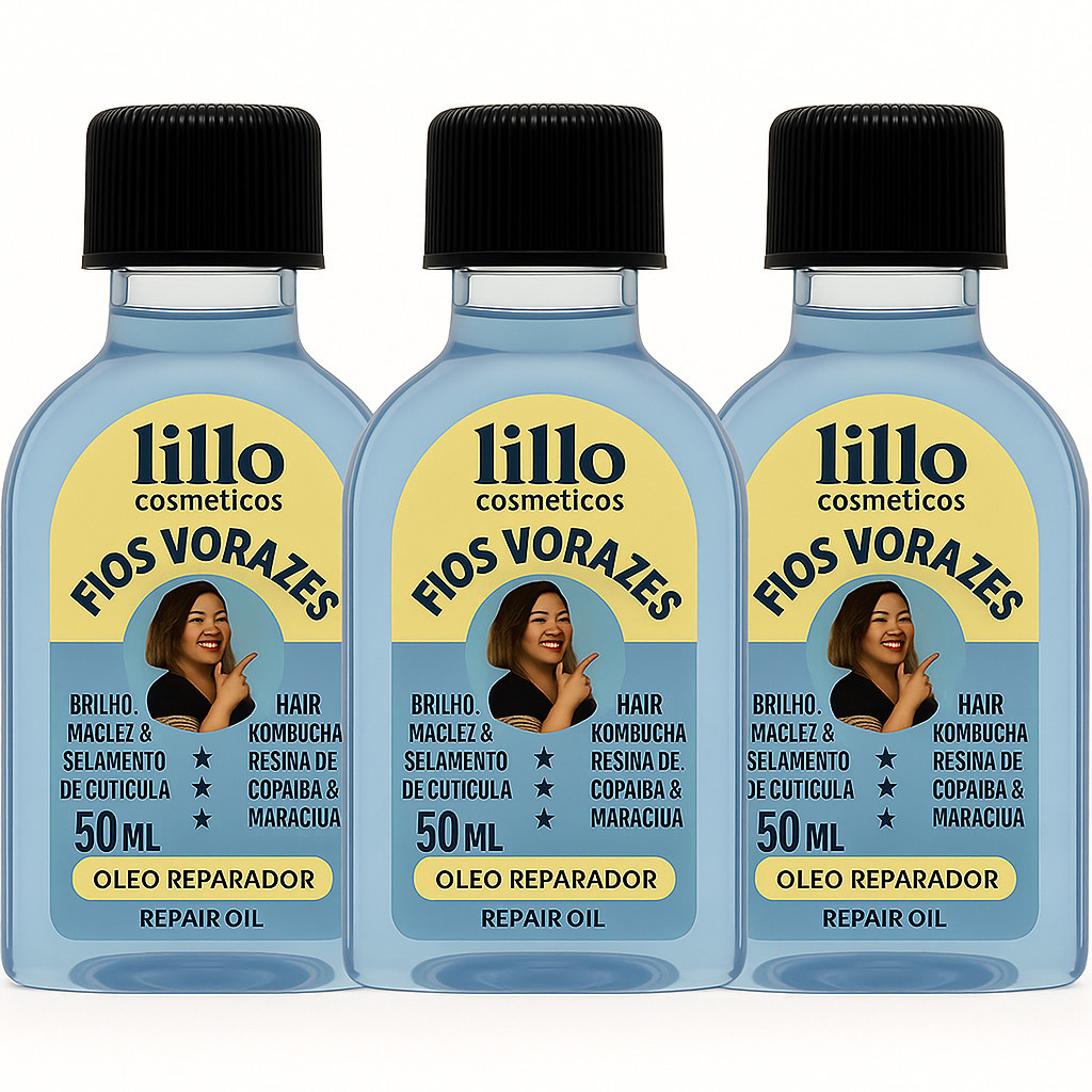 Kit 3 Óleo Capilar Lillo Cosméticos Fios Vorazes 50ml Hidratação Intensa