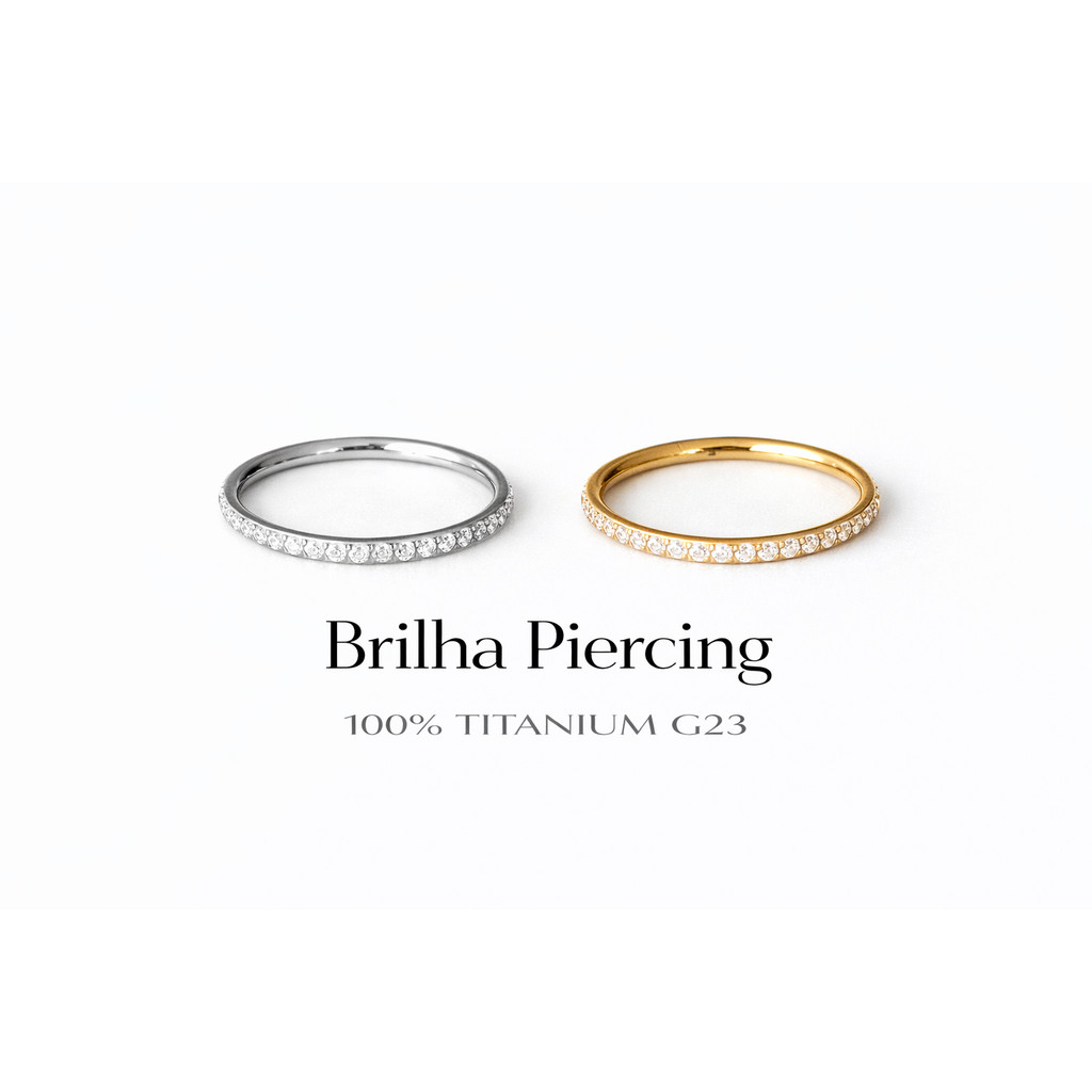 【Brilha】HALF PAVE — Piercing Argola Fina Cravejada Clicker G23 Titânio – Hélix / Tragus / Daith / Cartilagem