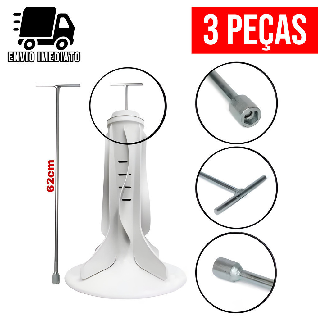 Kit 3 Chave T para Maquina de Lavar 10mm Longa 62cm  Agitador Brastemp Electrolux