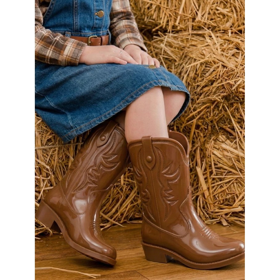 Bota Texana Infantil Feminina Botinha Galocha Cano Alto PVC Leve Rodeio Inverno Solami em Oferta na Shopee