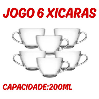 Jogo 6 Xicaras Modelo Veneza 200ML Vidro Transparente Chá Cafe Bebidas Louças Elegante em Oferta na Shopee