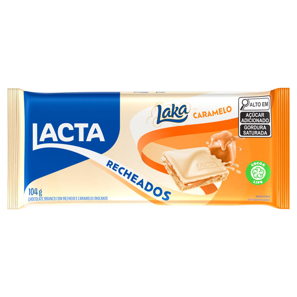 Chocolate Branco Recheio Caramelo Lacta Laka Recheados 104g