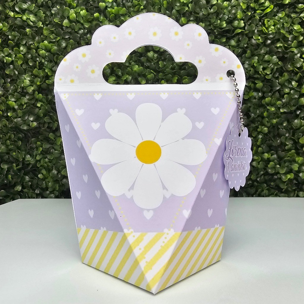 Caixa Coração Triangulove MARGARIDAS LILÁS ROXA - Personalizados - Festa infantil - Aniversário - Lembrancinha