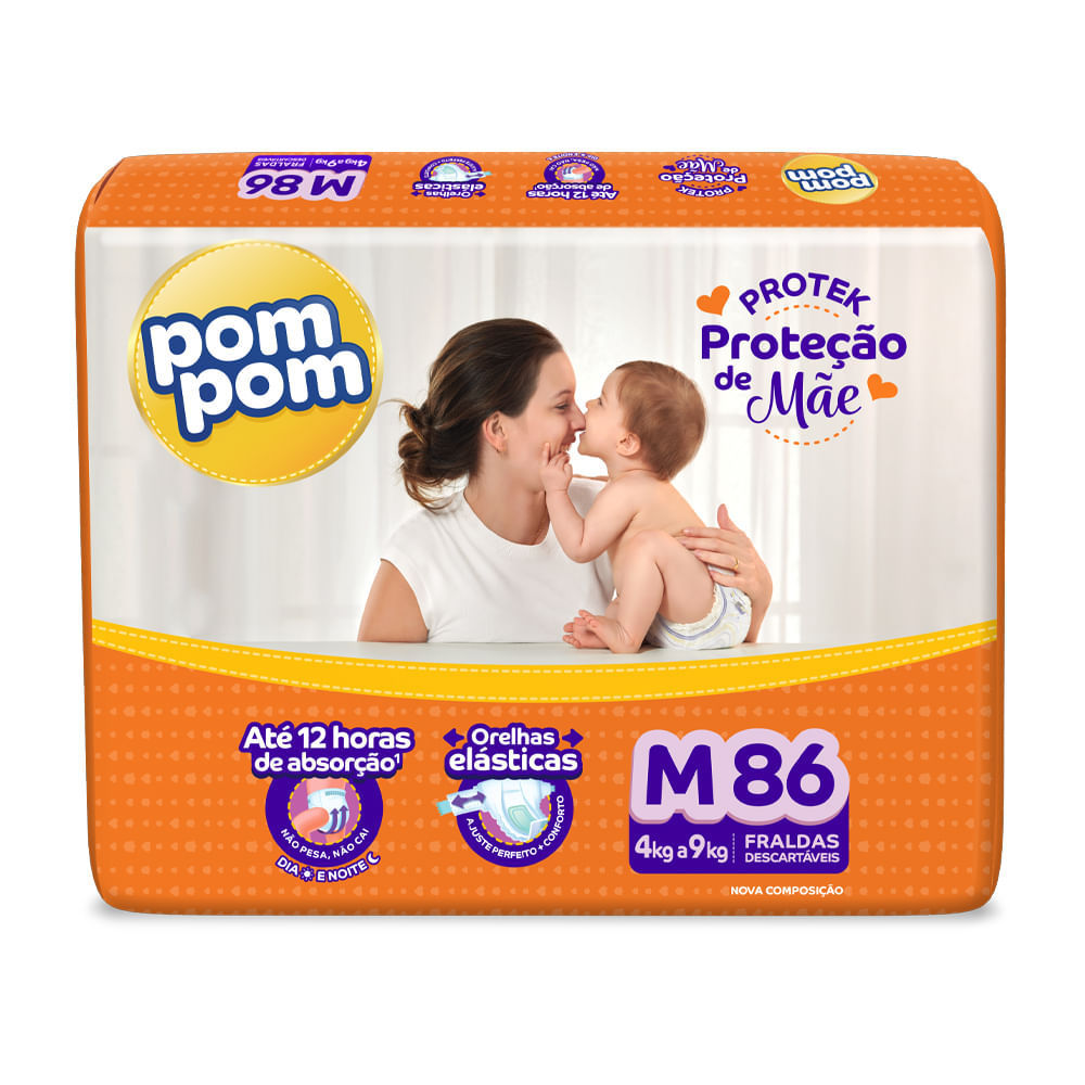 Fralda Descartável Pom Pom Protek Hiper M - 86 Unidades em Oferta na Shopee