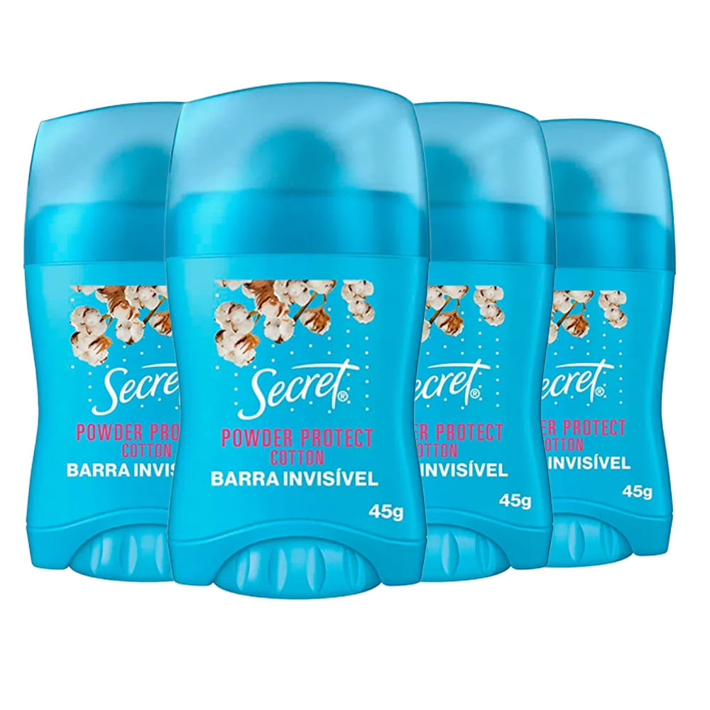 Kit Desodorante Antitranspirante Secret Clear Barra Powder Protect Algodão 45g - 4 Unidades em Oferta na Shopee