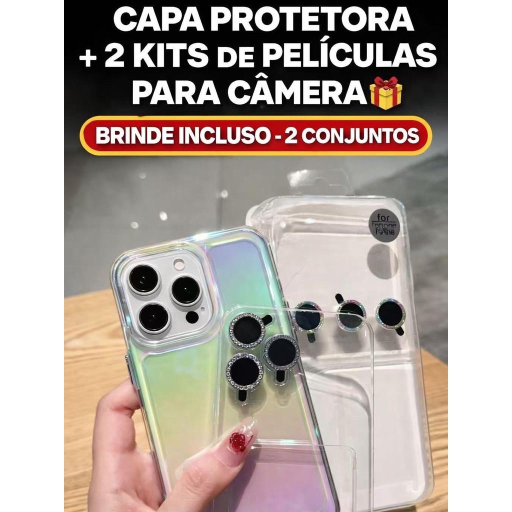 Capa capinha holográfica espelhada com pelicula lente Para iPhone11/12 /13 /13pro 1414PROMAX/15/15PRO/15PROMAX 16PROMAX