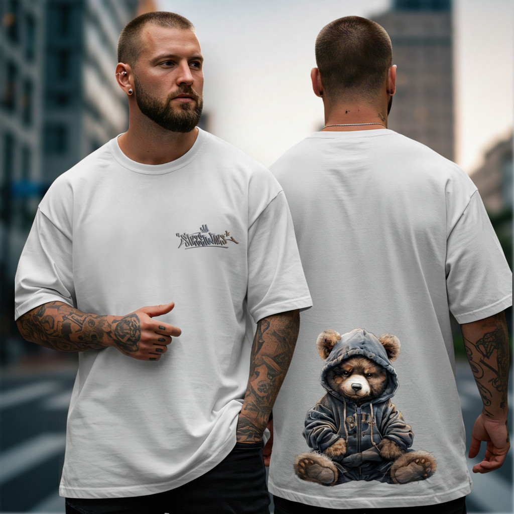 Camiseta Oversized Masculina Urso 51 Algodão Estampa Treino Academia Streetwear Casual Confortável Estilo