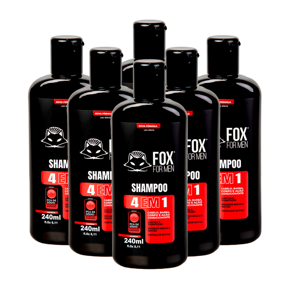 Kit 6 Unidades Shampoo Masculino 4 em 1 240ml Fox For Men