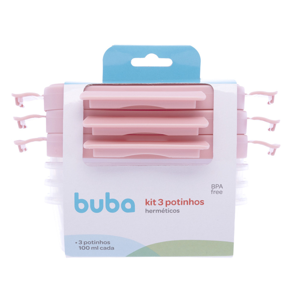 Kit 3 Potes Herméticos Buba Com Trava Antivazamento Rosa em Oferta na Shopee