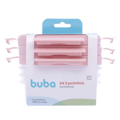 Kit 3 Potes Herméticos Buba Com Trava Antivazamento Rosa