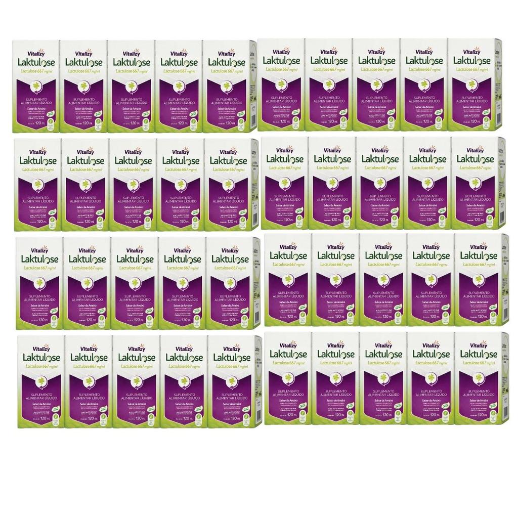 KIT Lactulose 40 Caixas de 120ml cada Vitalizy 667mg/ml  Ameixa Regulador Intestinal Sem Glúten Fonte De Fibras Natural