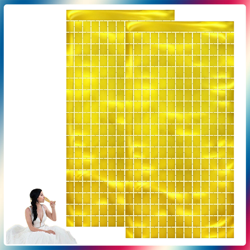 2 peças 2x1m folha de Metal dourada borla cortina quadrada pano de fundo de lantejoulas adequado para batismo de bebê/an