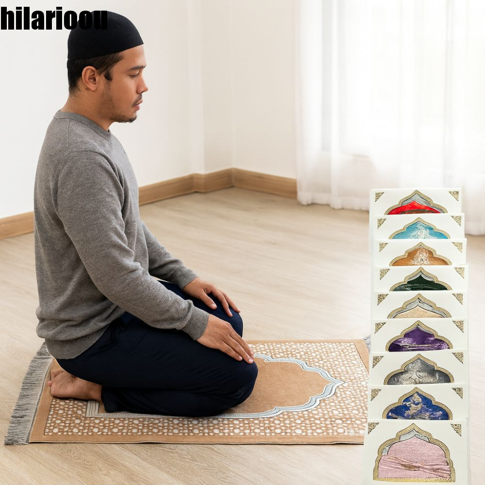 Imagem Tapete De Oração Muçulmano HILARIOOU , Conjunto De Retangular De 70 X 110 Cm , Islâmico Dobrável Estilo Étnico