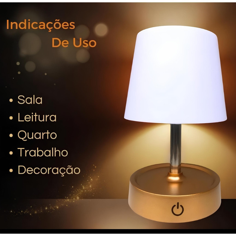 Abajur Recarregável Touch Luminária Retrátil em Aço com Luz de Led Branco Quente Ajustável-USB KARINA
