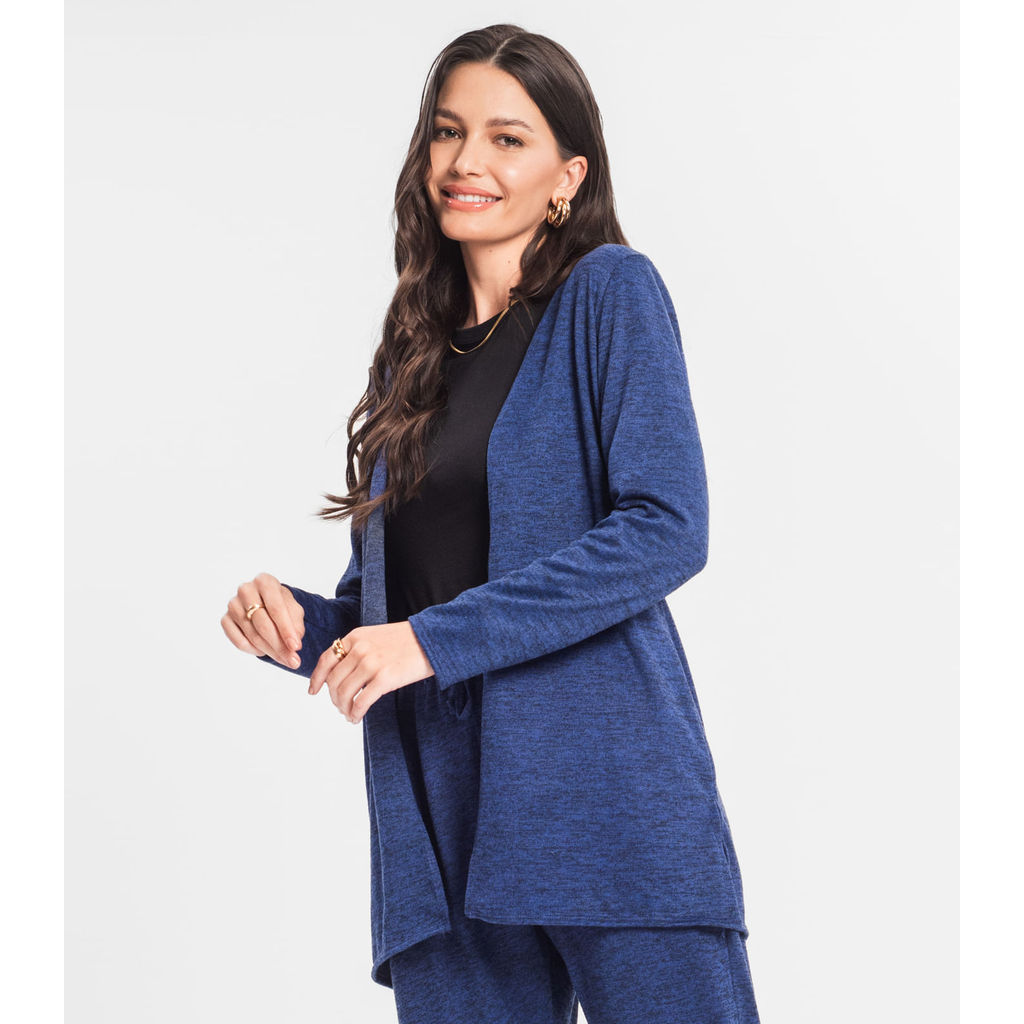 Cardigan Feminino Alongado Infinita Cor Azul em Oferta na Shopee