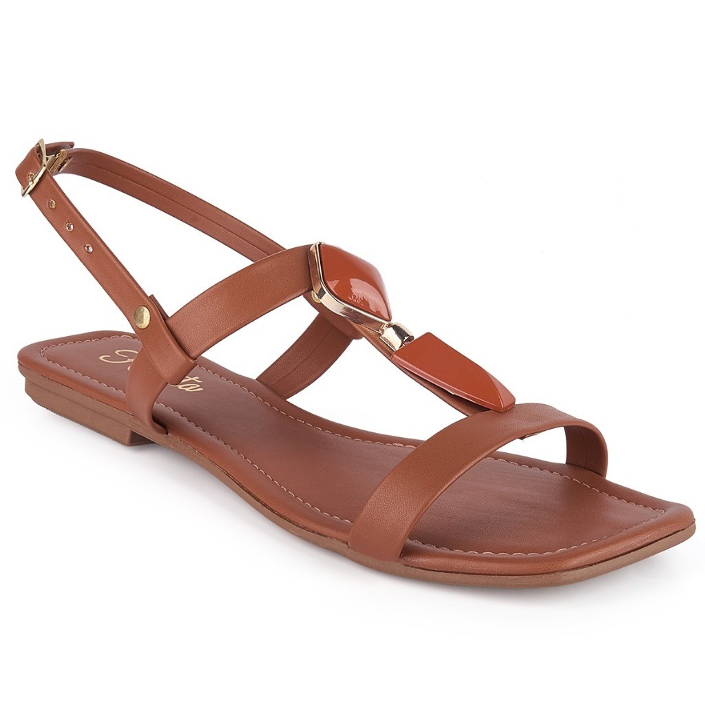 Sandália Rasteira Feminina Com Pedrarias e Fivela Ajustável - Confortável e Elegante Ideal Para Trabalho e Passeios