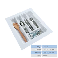 Organizador Gaveta Porta Talheres Cozinha Ajustável 5 Divisórias Branco OG-110.