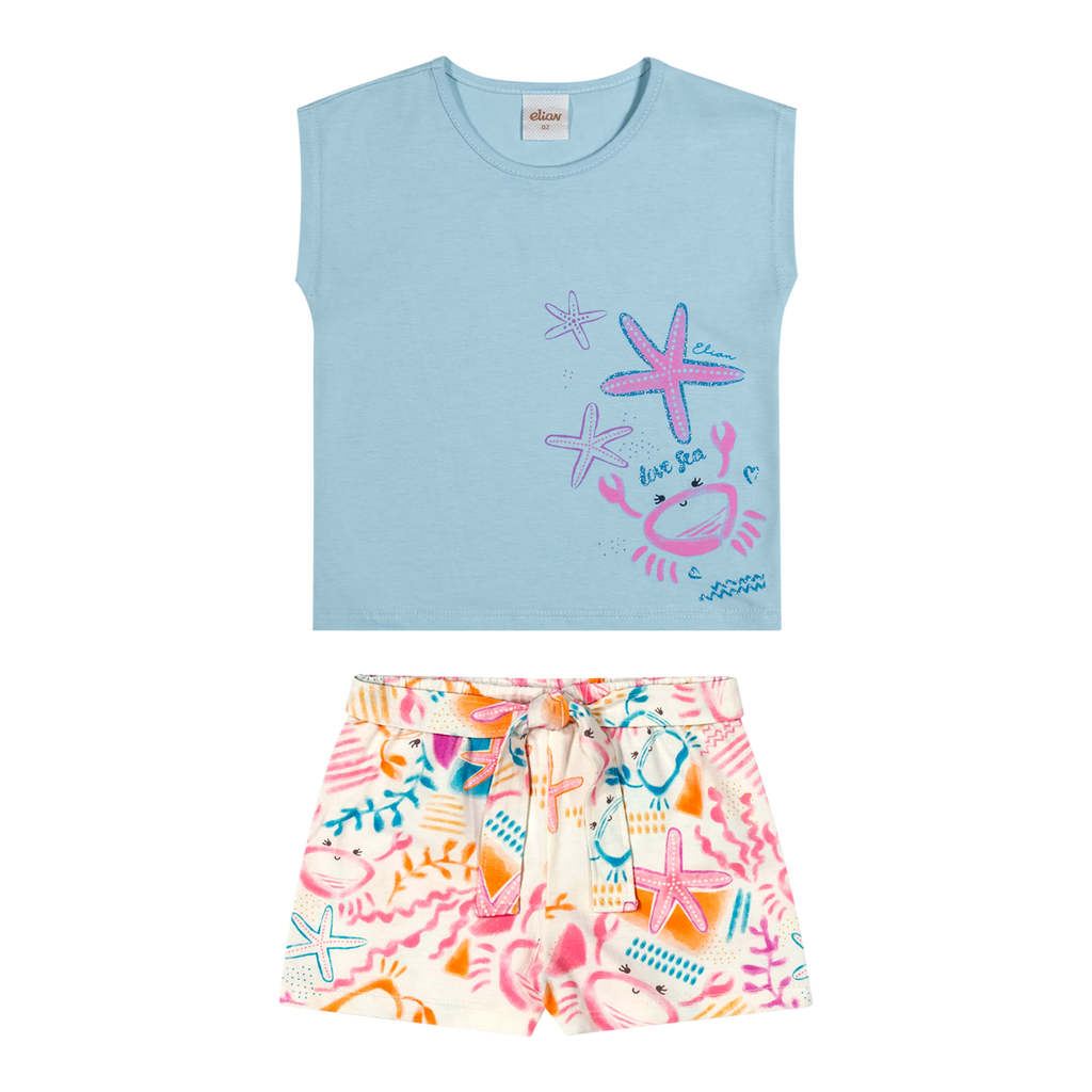 Conjunto Infantil Menina Caranguejo Elian Azul em Oferta na Shopee