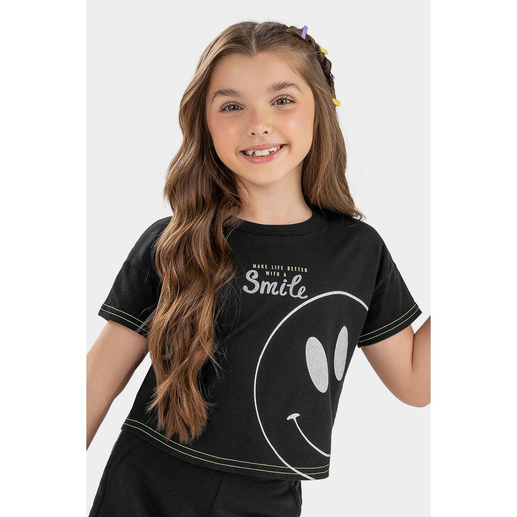 Blusa Infantil Menina Smile Elian Preta em Oferta na Shopee