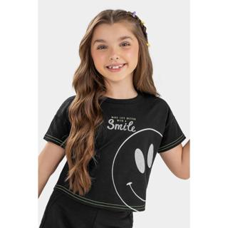 Blusa Infantil Menina Smile Elian Preta em Oferta na Shopee