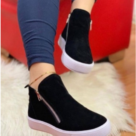 Sapato De Veludo Forrado De Pelinho Fofo Como Pelucia Bota Feminina Tenis Cano Alto Estilo Botinha - Cores Novas em Oferta na Shopee