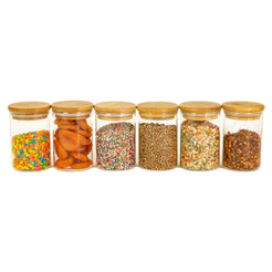 Jogo de 6 Potes Herméticos de Vidro Tampa de Bambu - 250 Ml Oikos
