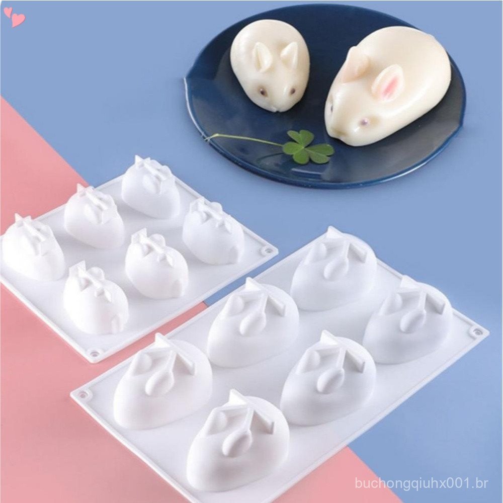 6 Cavity 3D Silicone Bunny Chocolate Molde De , Para Coelho Páscoa Bolo De Mousse Pudim De Pudi