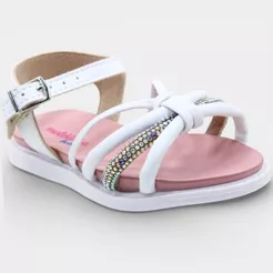 Sandália Molekinha Strass Tiras Baby - Branco
