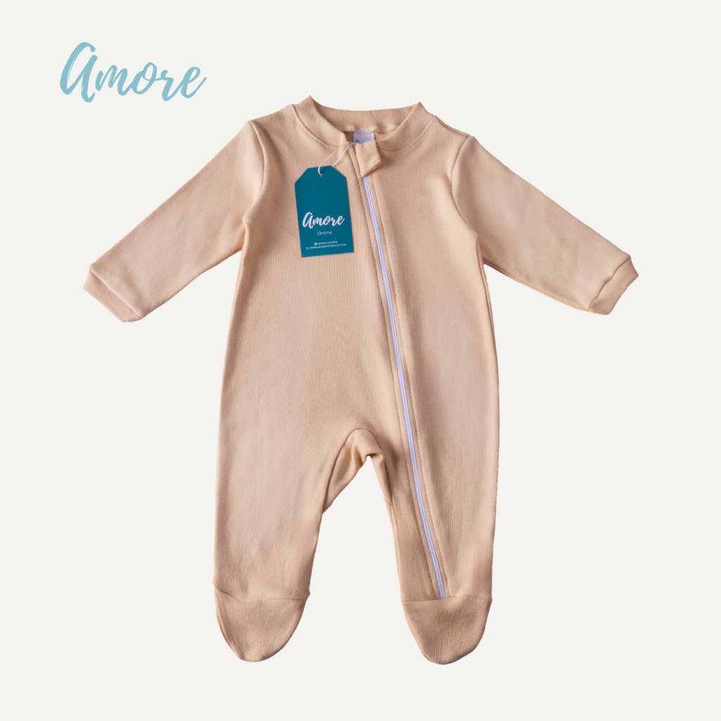 Macacão Amore de Bebê Pezinho Marrom com Zíper 100% Algodão