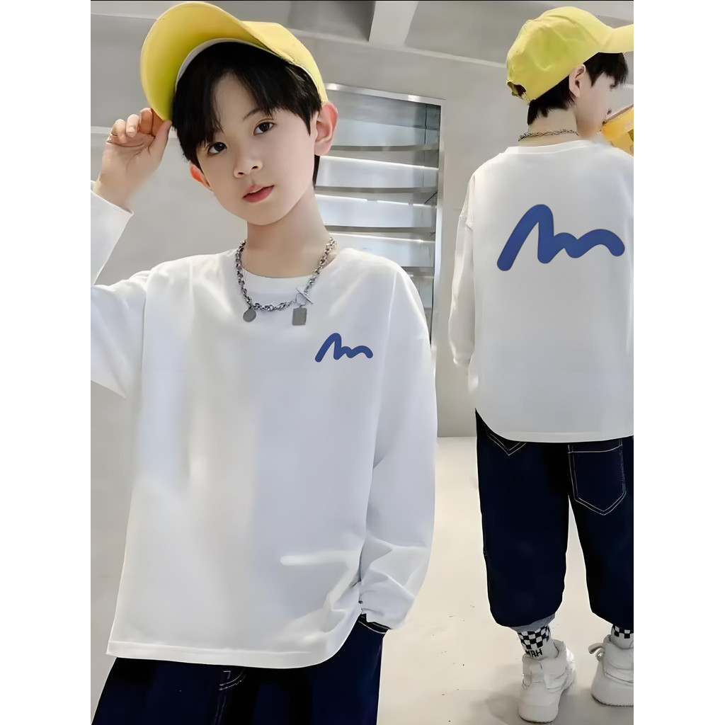 Meninos camiseta de manga comprida 2025 primavera outono roupas médio grande crianças soltas topo puro algodão roupas in