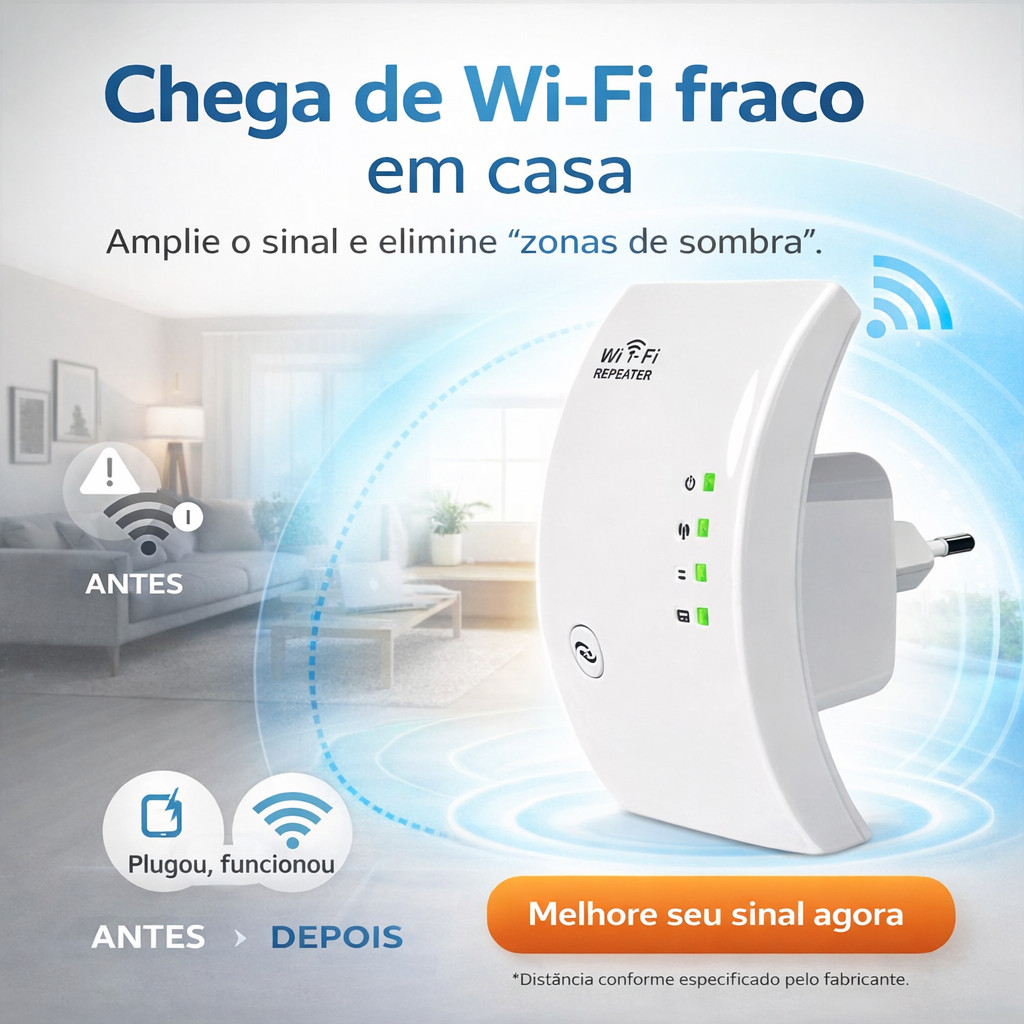 Repetidor Amplificador Wi-Fi 300Mbps Ultra Rápido sinal forte Bivolt Extensor Sinal até 50m