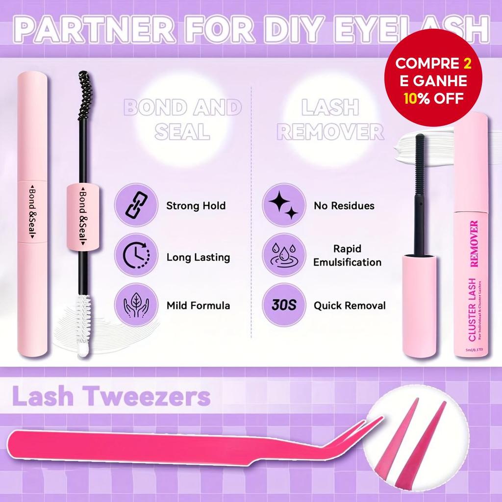  QUEENICE Conjunto de Extensão de Cílios Autoaplicação 800pcs Kit Fofo (Removedor de Óleo, Cola para Cílios, Selante,