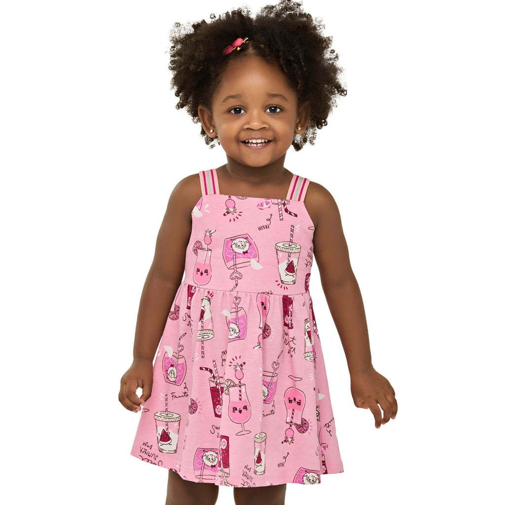 Vestido Infantil Menina Estampa Fresh Elian Rosa em Oferta na Shopee