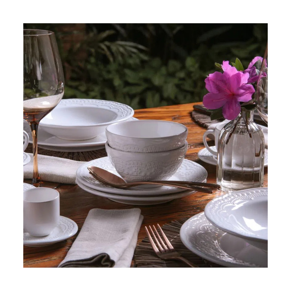 Detalhes do Kit 4 Pratos Sobremesa Madeleine 20,5cm Branco - Porto Brasil