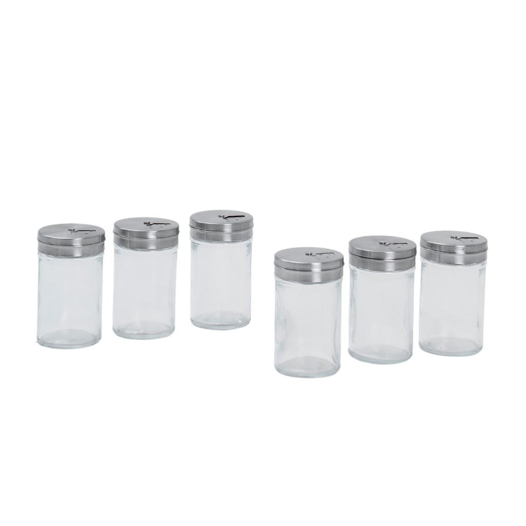 kit 6 Porta temperos com tampa giratória inox e vidro 90ml - Mozcada