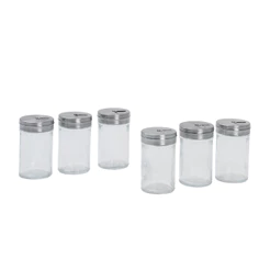 kit 6 Porta temperos com tampa giratória inox e vidro 90ml - Mozcada