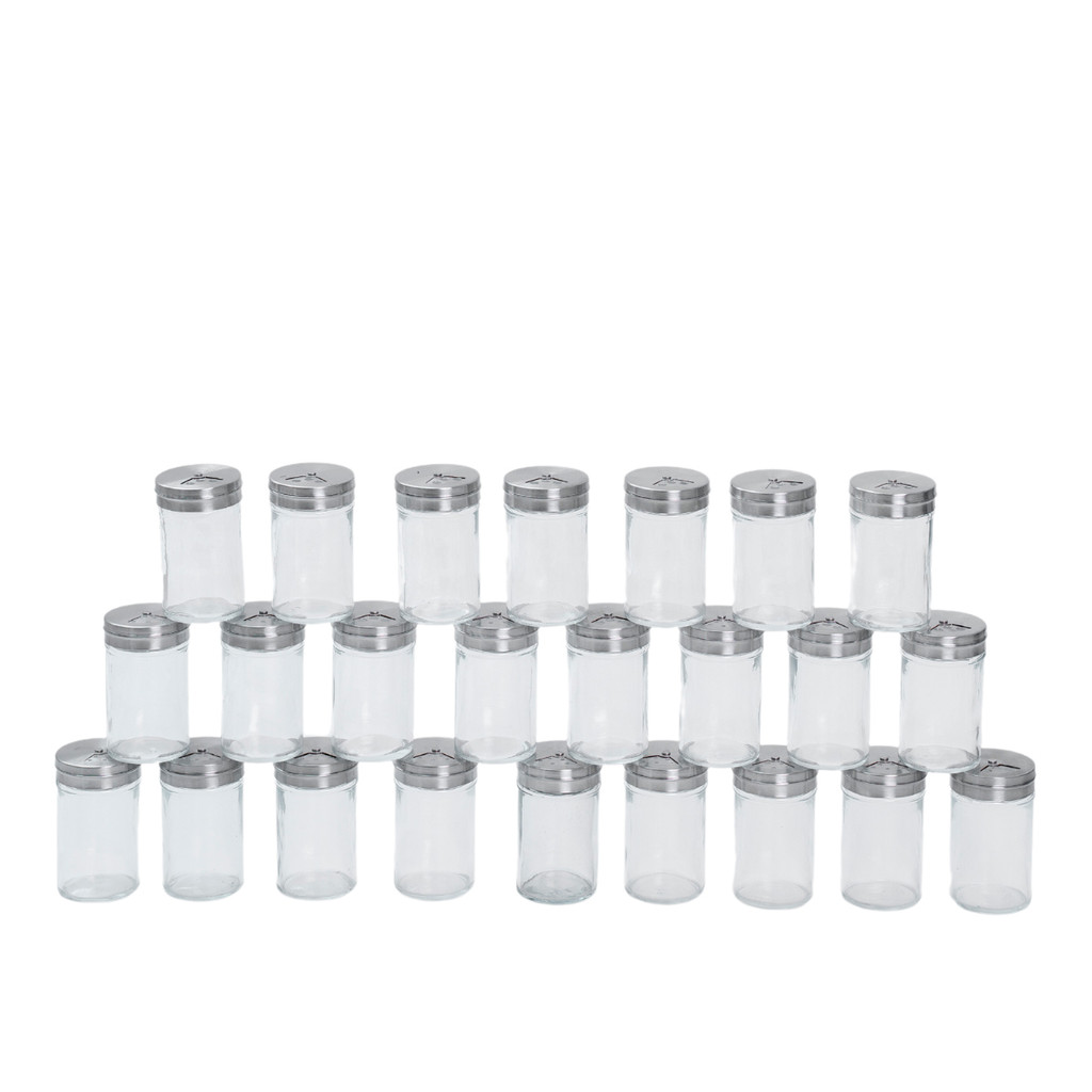 Kit 24 Porta temperos com tampa giratória inox e vidro 90ml - Mozcada em Oferta na Shopee
