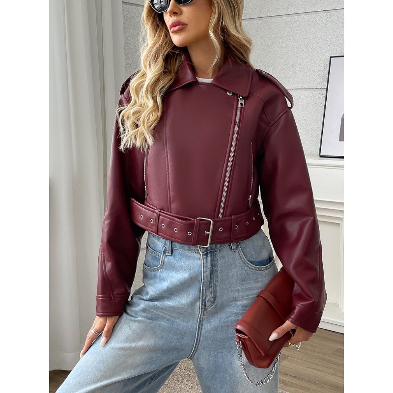 Primavera Outono Feminino Jaqueta De Couro Do Plutônio Streetwear Casual Lapela Zíper Casaco Curto Motociclista