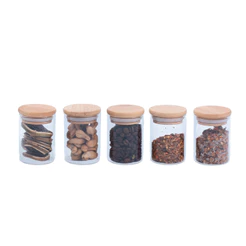 Kit 5 potes de vidro herméticos com tampa de bambu 110ml - Oikos