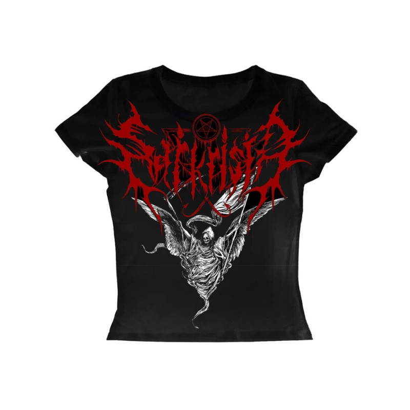 Camiseta Unissex Oversized Plus Size Feminina Masculina Estampa Suffocation Death Metal Anjo da Morte Pentagrama