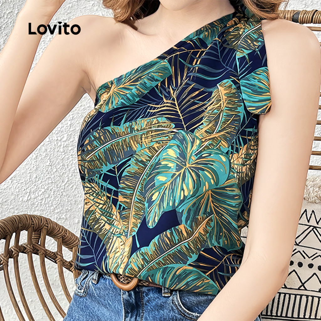 (NEW) Lovito Top Boho com Laço e Ombro À Mostra para Mulheres LK4AD074