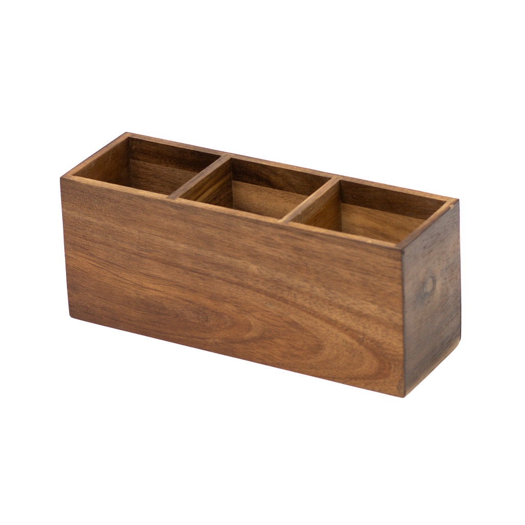porta talheres organizador de madeira acácia com 3 divisórias - Oikos porta talheres organizador de madeira acácia com 3 divisórias - Oikos