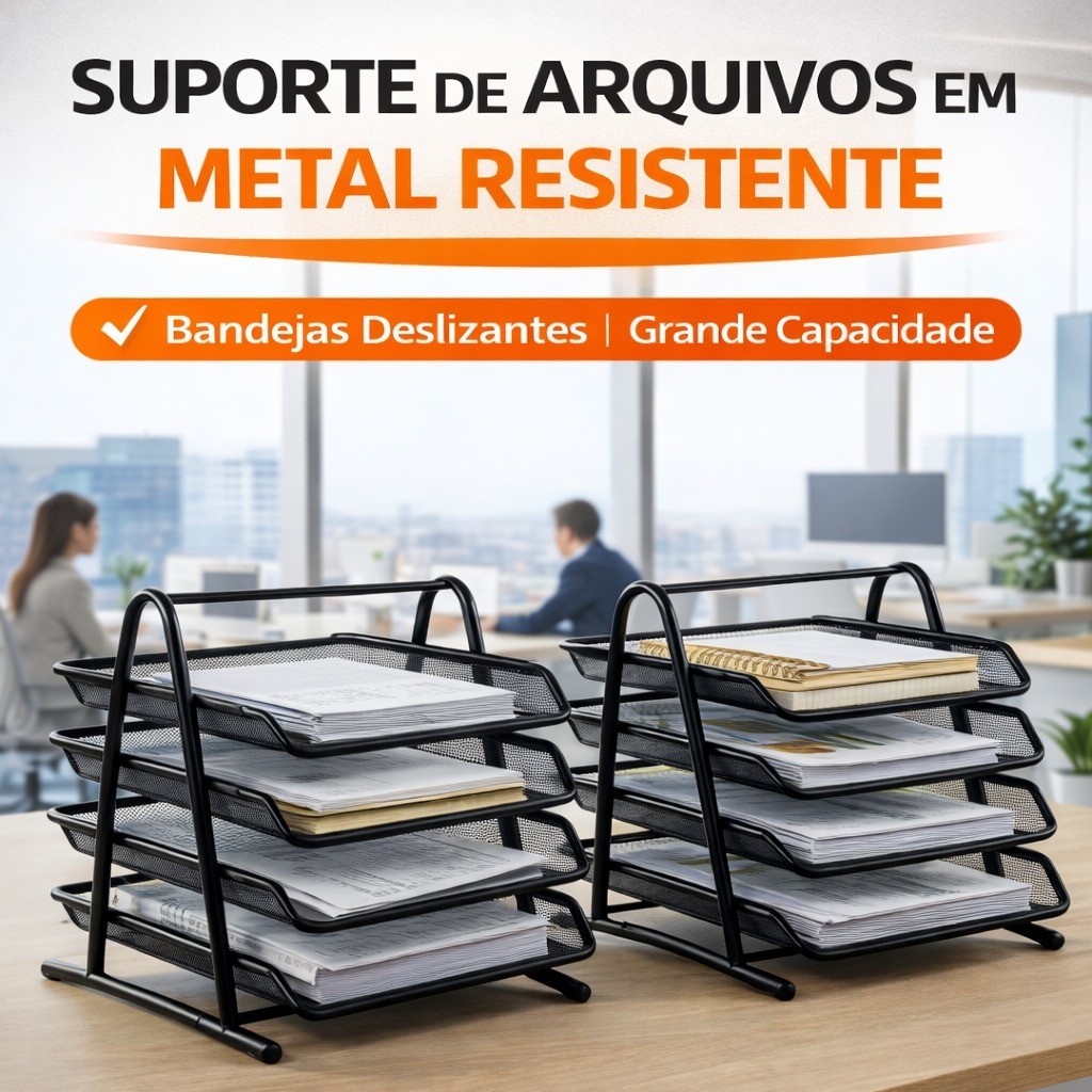 Organizador de Mesa Porta Documentos Bandeja Metal Aramado Escritório Porta Papel 3 ou 4 Andares em Oferta na Shopee